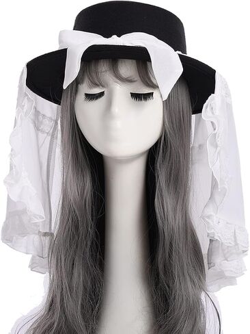 Girls Women Gothic Victorian Hat White Black Lace Detachable Hat in Saudi Arabia