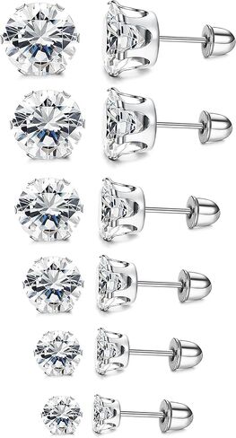 LOYALLOOK 6 أزواج من الفولاذ المقاوم للصدأ مكعب زركونيا شفاف أقراط أذن للنساء 3-8 مم in Kuwait