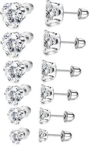 LOYALLOOK 6 أزواج من الفولاذ المقاوم للصدأ مكعب زركونيا شفاف أقراط أذن للنساء 3-8 مم in Kuwait