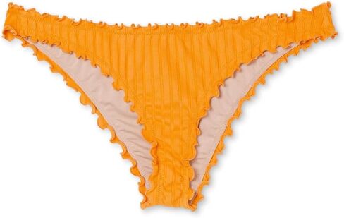 Shade & Shore Women's Ribbed Ruffle High Leg Extra Cheeky Bikini Bottom - in Saudi Arabia