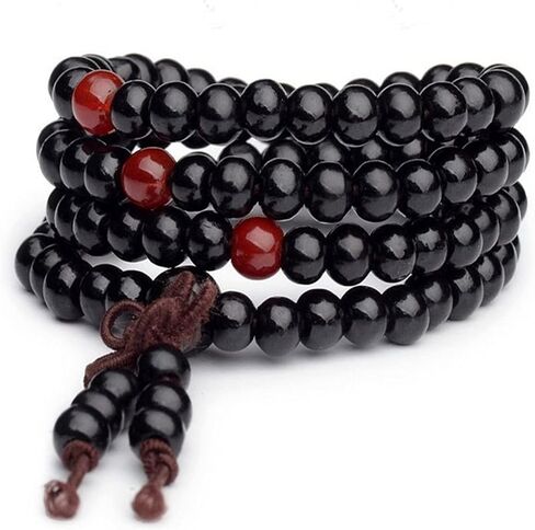 Caiyao 108 Mala Wooden Beads Bracelet Necklace Elastic Healing Wood Sandalwood Seed Buddhist Bracelet for Women Men Girl Boy Teen Buddha Prayer Meditation Jewelry in Saudi Arabia