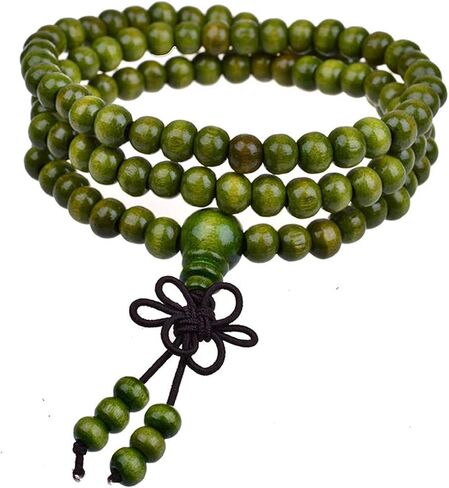 Caiyao 108 Mala Wooden Beads Bracelet Necklace Elastic Healing Wood Sandalwood Seed Buddhist Bracelet for Women Men Girl Boy Teen Buddha Prayer Meditation Jewelry in Saudi Arabia
