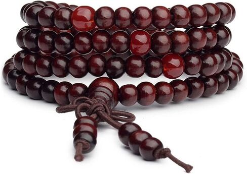 Caiyao 108 Mala Wooden Beads Bracelet Necklace Elastic Healing Wood Sandalwood Seed Buddhist Bracelet for Women Men Girl Boy Teen Buddha Prayer Meditation Jewelry in Saudi Arabia