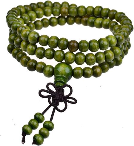 Caiyao 108 Mala Wooden Beads Bracelet Necklace Elastic Healing Wood Sandalwood Seed Buddhist Bracelet for Women Men Girl Boy Teen Buddha Prayer Meditation Jewelry in Saudi Arabia
