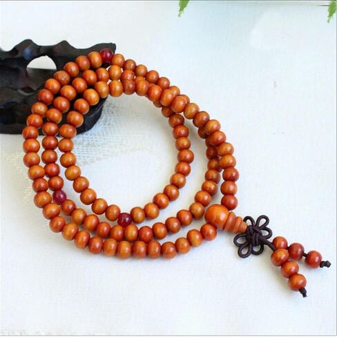 Caiyao 108 Mala Wooden Beads Bracelet Necklace Elastic Healing Wood Sandalwood Seed Buddhist Bracelet for Women Men Girl Boy Teen Buddha Prayer Meditation Jewelry in Saudi Arabia