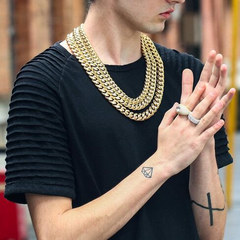 Hip Hop 14K Cuban Link Chain 5 Times Real Gold Plated Heavy Solid 8mm-18mm Miami Cuban Link Chain Stainless Steel Necklace or Bracelet for Men in Saudi Arabia