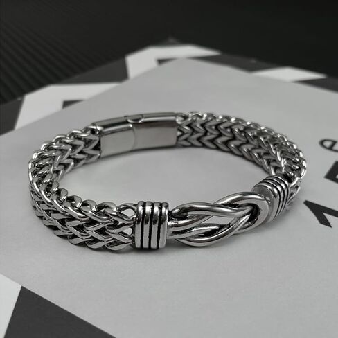 سوار هيب هوب للرجال من يوشينليت بتصميم سلسلة كوبية من التيتانيوم اللامع والستانلس ستيل مع حلقات بانك، مقاس 21.5 سم (8.46 انش)، من التيتانيوم، بدون احجار كريمة, التيتانيوم, بدون أحجار كريمة in Kuwait