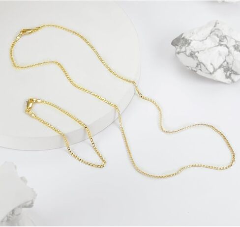 طقم عقد وسوار وسلسلة كوبية مطلية بالذهب الاصفر عيار 18 قيراط 1.7 ملم للرجال والنساء، سلسلة وسوار صلب لا يسبب الحساسية مع مشبك لوبستر، عبوة من قطعتين، مطلية بالذهب، بدون احجار كريمة, مطلي بالذهب, لا in Kuwait