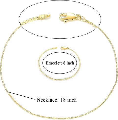 طقم عقد وسوار وسلسلة كوبية مطلية بالذهب الاصفر عيار 18 قيراط 1.7 ملم للرجال والنساء، سلسلة وسوار صلب لا يسبب الحساسية مع مشبك لوبستر، عبوة من قطعتين، مطلية بالذهب، بدون احجار كريمة, مطلي بالذهب, لا in Kuwait