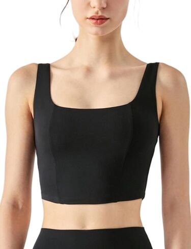 حمالة صدر رياضية للنساء من YIAFDERY برقبة مربعة طويلة وقابلة للإزالة ومبطنة ومنخفضة التأثير حمالة صدر لليوجا والتمارين الرياضية in Kuwait