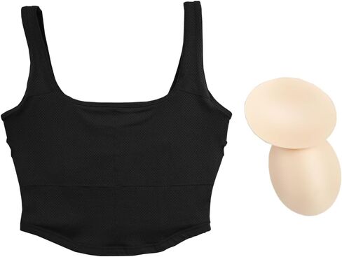 حمالة صدر رياضية للنساء من YIAFDERY برقبة مربعة طويلة وقابلة للإزالة ومبطنة ومنخفضة التأثير حمالة صدر لليوجا والتمارين الرياضية in Kuwait