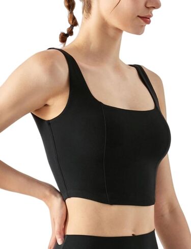 حمالة صدر رياضية للنساء من YIAFDERY برقبة مربعة طويلة وقابلة للإزالة ومبطنة ومنخفضة التأثير حمالة صدر لليوجا والتمارين الرياضية in Kuwait