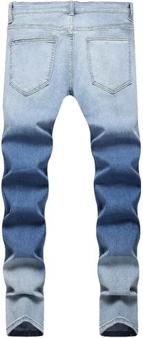 بنطال جينز LONGBIDA رجالي ممزق بقصة ضيقة وضيق ومدمر من قماش الدنيم المطاطي in Kuwait