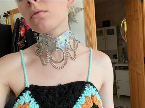 Fashionsupermarket فريدة من نوعها الهالوين مثير الهولوغرام الجلود المختنقون، قلادة عصابة القوطية المختنقون لنادي تأثيري in Kuwait