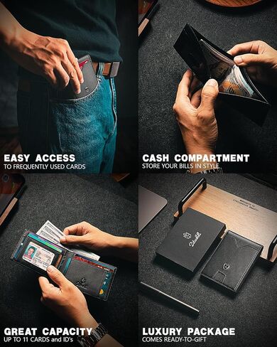Zitahli Wallet for Men, Mens Wallet, Slim Leather Bifold, RFID Blocking 20 Card Holder Slots Gift Box(modern black) in Saudi Arabia