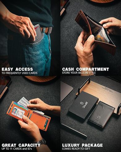 Zitahli Wallet for Men, Mens Wallet, Slim Leather Bifold, RFID Blocking 20 Card Holder Slots Gift Box(modern black) in Saudi Arabia