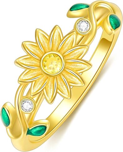 PLATYCO خاتم عباد الشمس مقاس 7/8/9 مطلي بالذهب فوق الفضة الاسترليني هدايا عيد الميلاد للنساء والفتيات in Kuwait