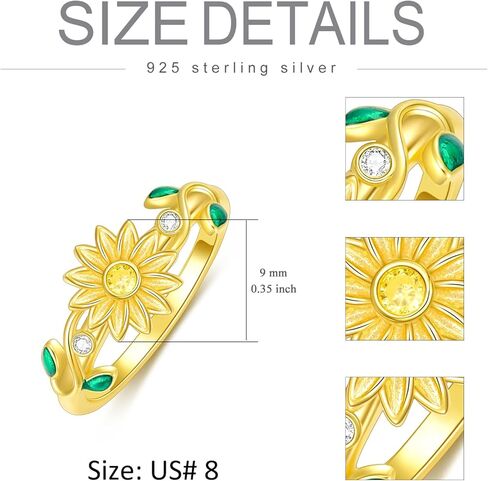 PLATYCO خاتم عباد الشمس مقاس 7/8/9 مطلي بالذهب فوق الفضة الاسترليني هدايا عيد الميلاد للنساء والفتيات in Kuwait