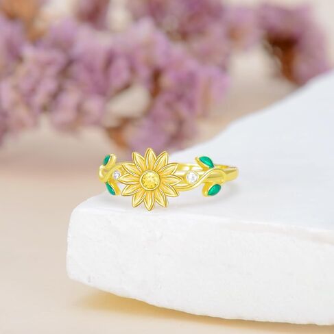 PLATYCO خاتم عباد الشمس مقاس 7/8/9 مطلي بالذهب فوق الفضة الاسترليني هدايا عيد الميلاد للنساء والفتيات in Kuwait