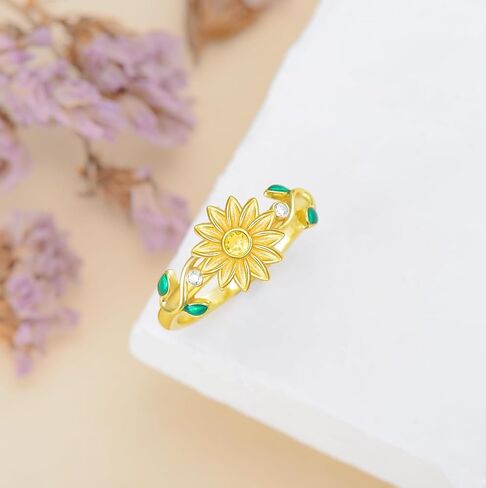 PLATYCO خاتم عباد الشمس مقاس 7/8/9 مطلي بالذهب فوق الفضة الاسترليني هدايا عيد الميلاد للنساء والفتيات in Kuwait