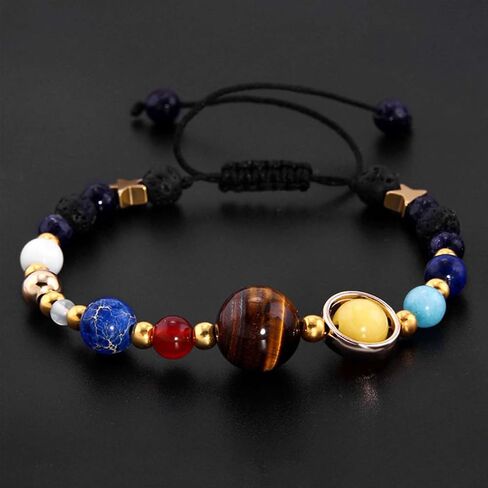 Harry and Henry 2 Pcs Solar System Bracelet for Women Men Planet Bracelet Adjustable Natural Stone Beads Bracelet Bangle Gifts Stretch Bracelet Christmas Gifts 2023 in Saudi Arabia