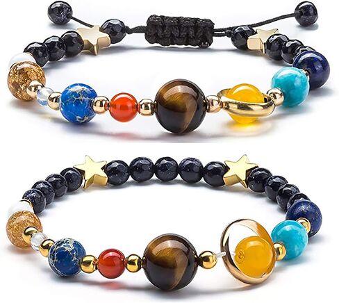 Harry and Henry 2 Pcs Solar System Bracelet for Women Men Planet Bracelet Adjustable Natural Stone Beads Bracelet Bangle Gifts Stretch Bracelet Christmas Gifts 2023 in Saudi Arabia