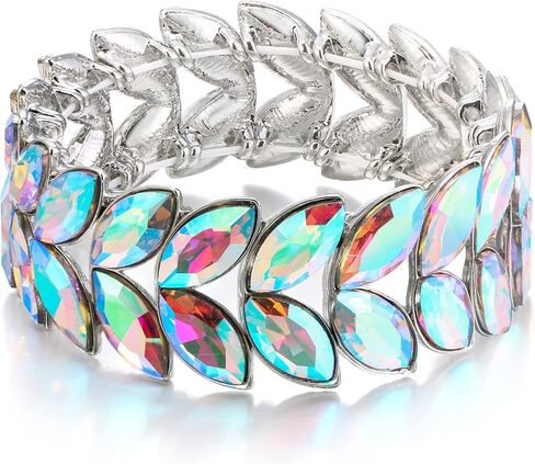 EVER FAITH Art Deco Wrist Jewelry for Prom Layered Marquise Crystal Leaf Elastic Stretch Bracelet for Women in Saudi Arabia