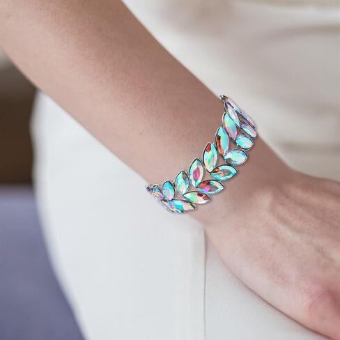 EVER FAITH Art Deco Wrist Jewelry for Prom Layered Marquise Crystal Leaf Elastic Stretch Bracelet for Women in Saudi Arabia