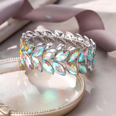 EVER FAITH Art Deco Wrist Jewelry for Prom Layered Marquise Crystal Leaf Elastic Stretch Bracelet for Women in Saudi Arabia