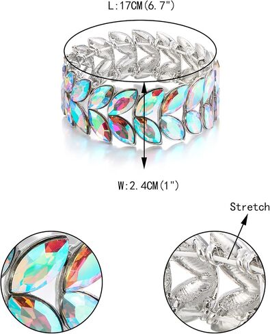 EVER FAITH Art Deco Wrist Jewelry for Prom Layered Marquise Crystal Leaf Elastic Stretch Bracelet for Women in Saudi Arabia