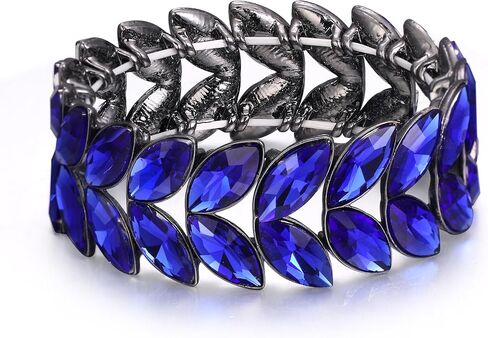 EVER FAITH Art Deco Wrist Jewelry for Prom Layered Marquise Crystal Leaf Elastic Stretch Bracelet for Women in Saudi Arabia