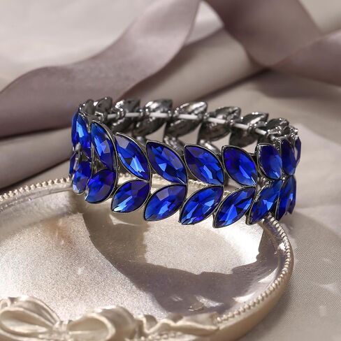 EVER FAITH Art Deco Wrist Jewelry for Prom Layered Marquise Crystal Leaf Elastic Stretch Bracelet for Women in Saudi Arabia