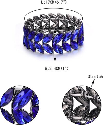 EVER FAITH Art Deco Wrist Jewelry for Prom Layered Marquise Crystal Leaf Elastic Stretch Bracelet for Women in Saudi Arabia