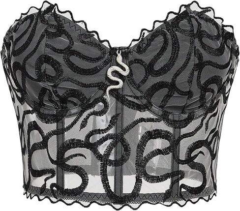SHENHE Women's Mesh Strapless Sheer Snake Print Sexy Bustier Corset Crop Tube Y2k Goth Top in Saudi Arabia