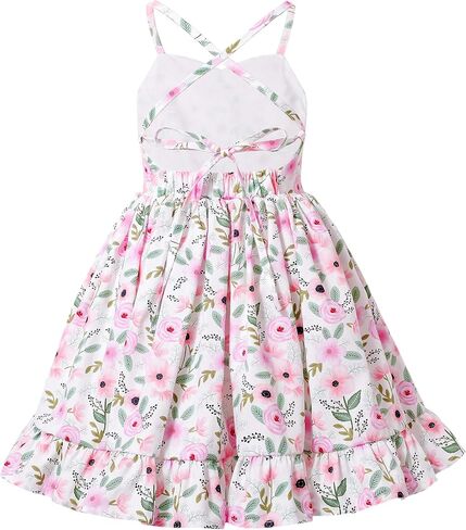 Flofallzique Floral Girls Tea Party Dress Summer Vintage Backless Kids Halter Beach Sundress in Saudi Arabia