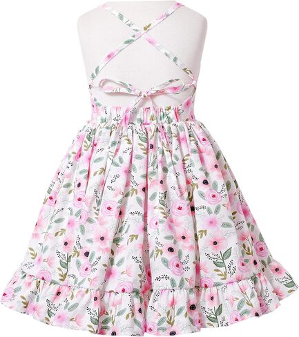 Flofallzique Floral Girls Tea Party Dress Summer Vintage Backless Kids Halter Beach Sundress in Saudi Arabia