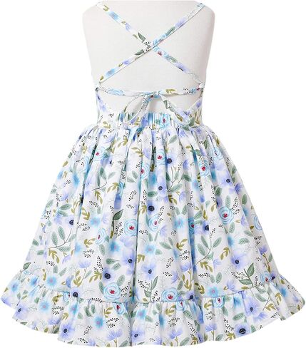 Flofallzique Floral Girls Tea Party Dress Summer Vintage Backless Kids Halter Beach Sundress in Saudi Arabia
