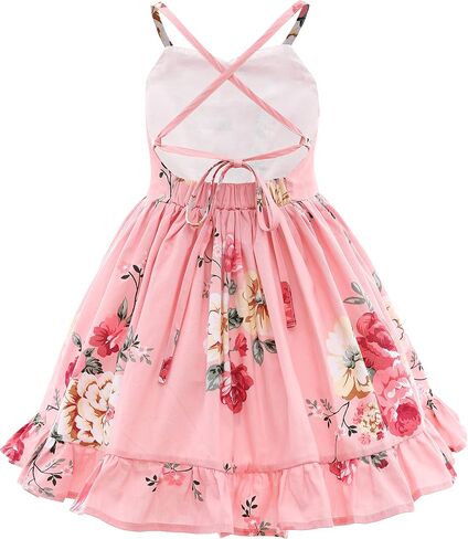 Flofallzique Floral Girls Tea Party Dress Summer Vintage Backless Kids Halter Beach Sundress in Saudi Arabia