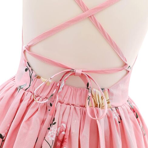 Flofallzique Floral Girls Tea Party Dress Summer Vintage Backless Kids Halter Beach Sundress in Saudi Arabia