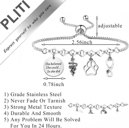 PLITI Veterinarian Gift Vet Tech Appreciation Gift She Believed She Could So She Did Veterinary Student Graduation Bangle in Kuwait