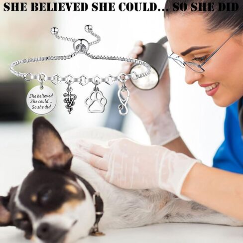 PLITI Veterinarian Gift Vet Tech Appreciation Gift She Believed She Could So She Did Veterinary Student Graduation Bangle in Kuwait