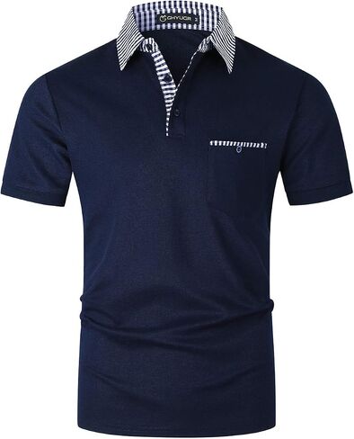 GHYUGR Men's Polo Shirts Short Sleeve Slim Fit Polo Casual Plaid Splice T-Shirts in Saudi Arabia