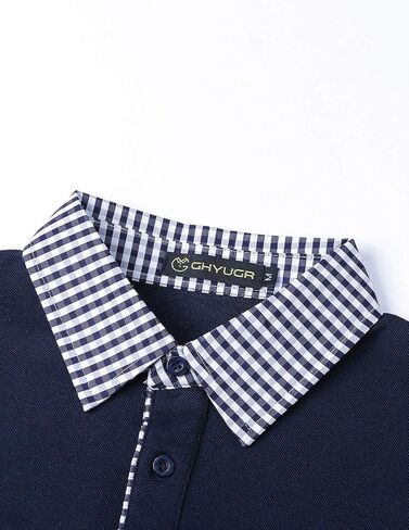 GHYUGR Men's Polo Shirts Short Sleeve Slim Fit Polo Casual Plaid Splice T-Shirts in Saudi Arabia