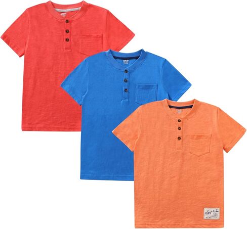 GLASH Kids Boys Henley Shirts with Pocket 3-Pack Short Sleeve Tshirts 3-14yrs in Kuwait