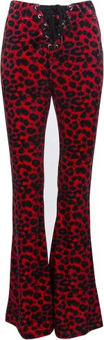 Womens Red Leopard Print Bell Bottoms Cheetah Punk Rock Pants XL in Kuwait
