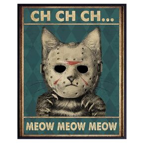 Yellowbird Art & Design Cat Wall Art & Decor - Friday the 13th Wall Art - Halloween Wall Art - Tabby cat Wall Art - Jason Horror Movie - Funny Cat Gifts for Men - Scary Cat Poster - 8x10 UNFRAMED