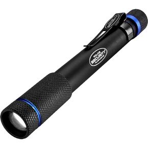 Police Security Aura Penlight Flashlight - 270 Lumens - 90 Meter Beam Distance - Ultrabright, Water Resistant, Durable & Compact Penlight w/Adjustable Slide Focus, Light Up Bezel & Belt Clip - (Pink)