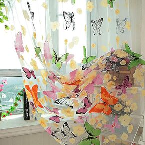 1X2M Butterfly Curtains, Sheer Curtains Tulle Curtains for Living Room Bedroom Balcony Coffee House (2 Panels)