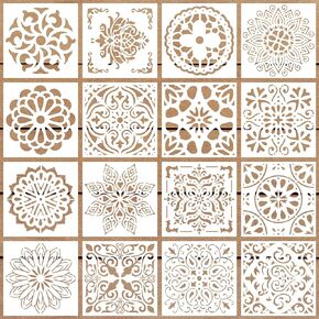 16 Pcs Mandala Stencils 6 x 6 Inch Templates Reusable Paint Stencil for Painting On Wood and Canvas, DIY Scrapbook Crafts Andfurniture Home Decor (Mandala)