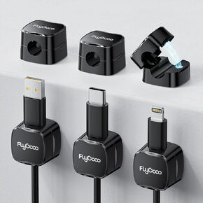 6 Pack Magnetic Cord Organizer, FlyCoco Cable Management Clips for Desk, Phone USB Charging Cable Storage Holder, Cable Organizer for Office Desk Car Wall Desktop Nightstand (Black)